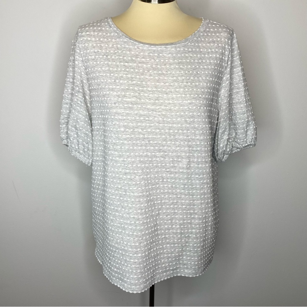 Loft Grey and White Bubble Dot Sleeve Top